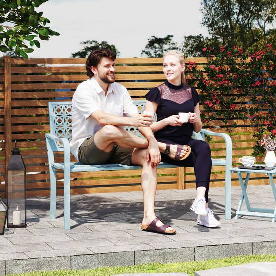 Outsunny - Banc de jardin 2 places - dossier ajouré - en acier - pour balcon, terrasse, patio, véranda - 127 x 63 x 85 cm - bleu - Outsunny - Image 6