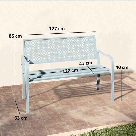 Outsunny - Banc de jardin 2 places - dossier ajouré - en acier - pour balcon, terrasse, patio, véranda - 127 x 63 x 85 cm - bleu - Outsunny - Image 3