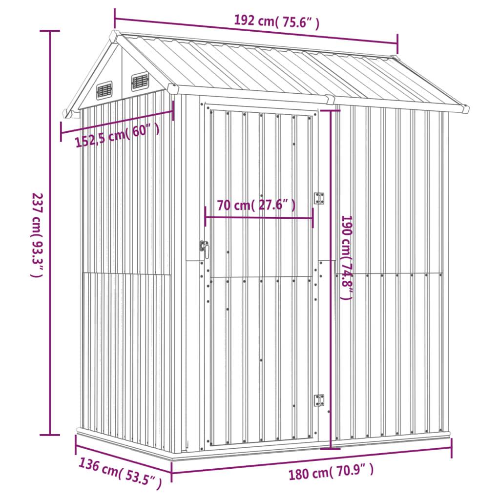 Helloshop26 - Abri de jardin cabane cabanon maison de stockage remise extérieur hangar outils robuste 192 x 152,5 x 237 cm acier galvanisé vert - Image 7