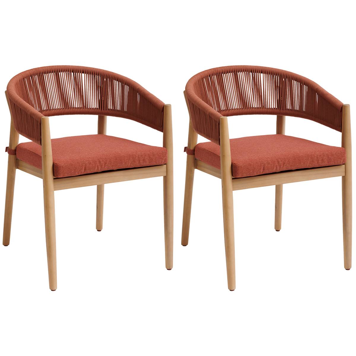 Hesperide - Lot de 2 fauteuils de jardin "Tevio" brique en aluminium traité époxy et acacia Hespéride - Image 5