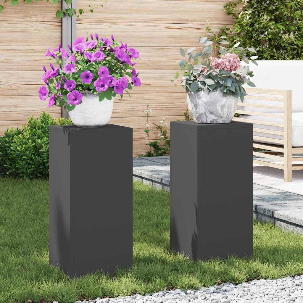 Lot de 2 Supports hauts pour plantes en Acier Design moderne résistant UV pour Balcon Noir 24x24x55 cm – ComfortXL Outdoor Living - Image 1