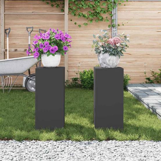 Lot de 2 Supports hauts pour plantes en Acier Design moderne résistant UV pour Balcon Noir 24x24x55 cm – ComfortXL Outdoor Living - Image 4