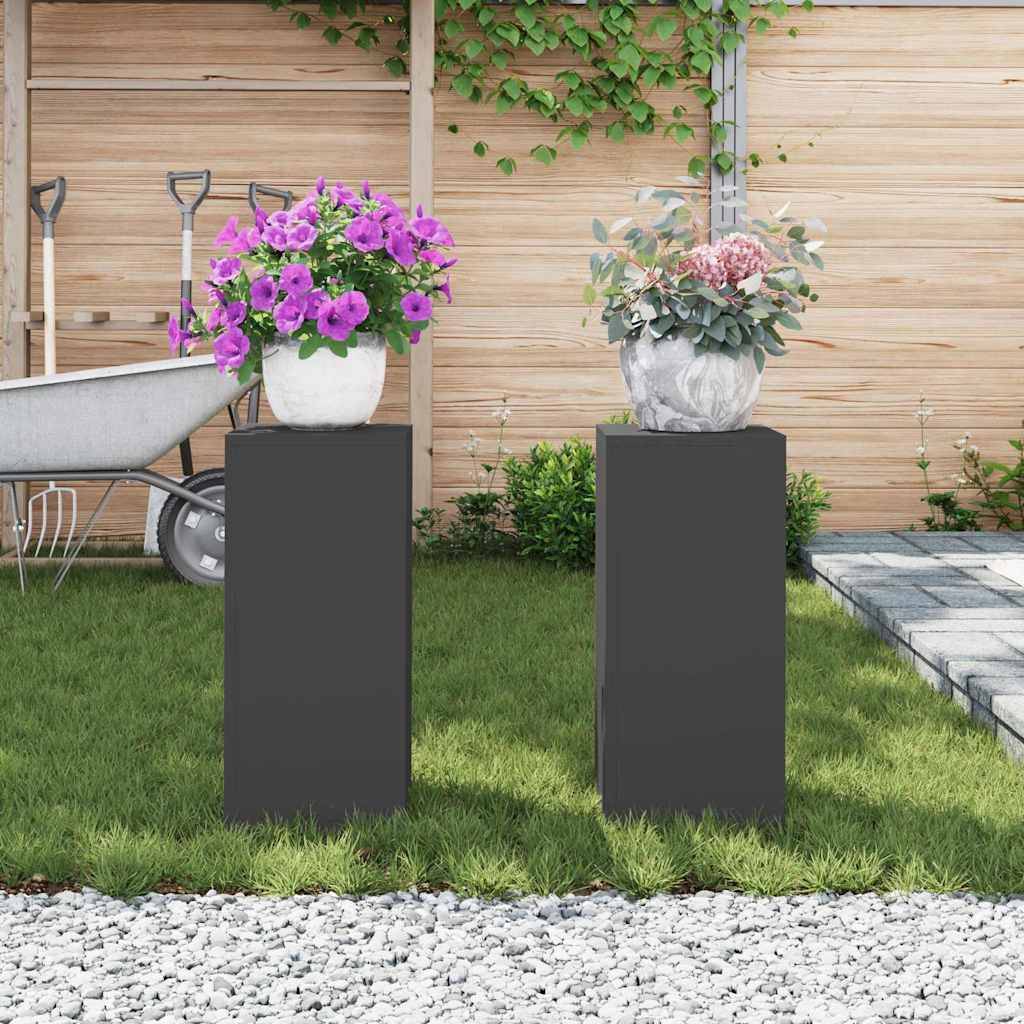 Lot de 2 Supports hauts pour plantes en Acier Design moderne résistant UV pour Balcon Noir 24x24x55 cm – ComfortXL Outdoor Living - Image 4