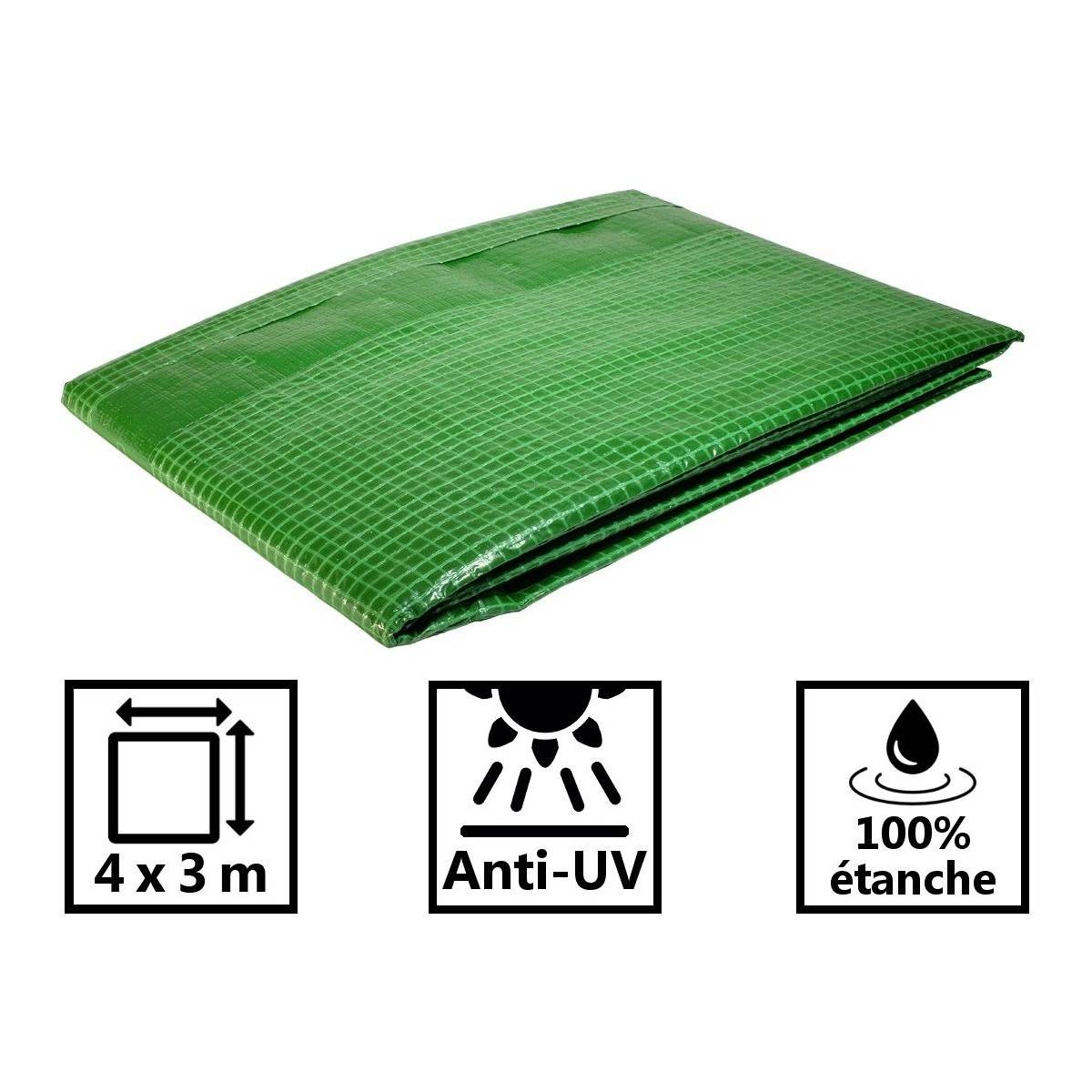 Toile 4 x 3 m pour pergola et tonnelle VERTE Polyéthylène 170g/m² Poids 2,04kg KZ GARDEN - Image 2