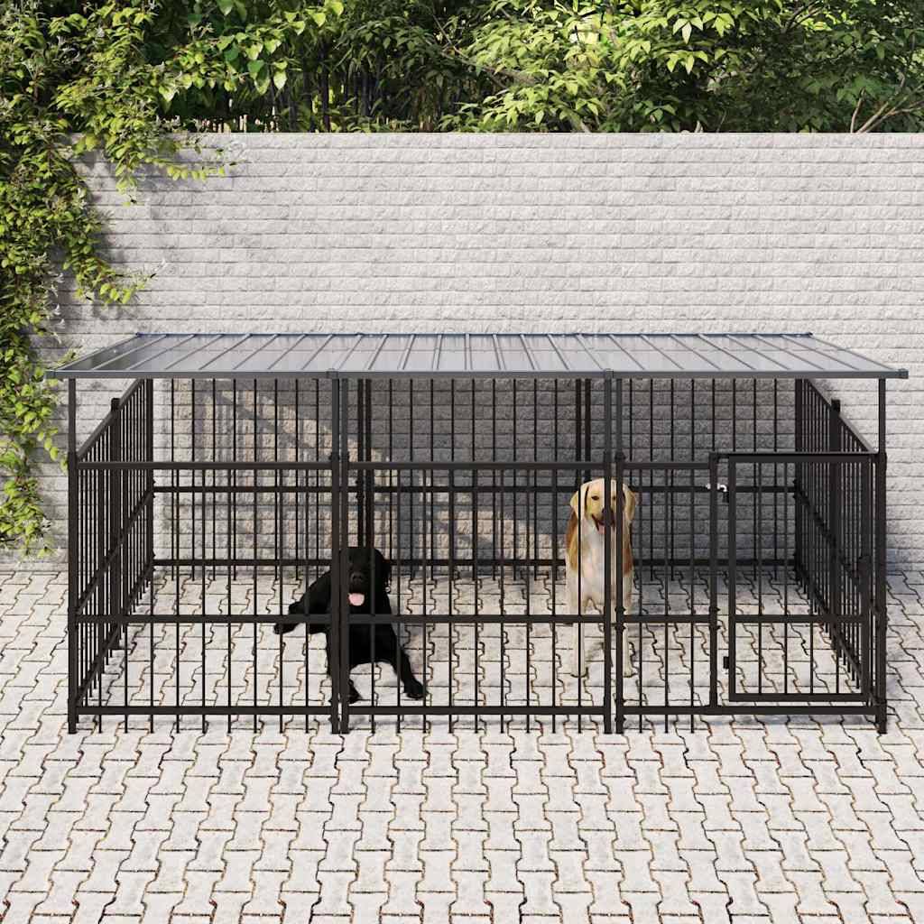 Vidaxl - Chenil d'extérieur avec toit pour chiens Acier 5,63 m² vidaXL 3124608 - Image 1