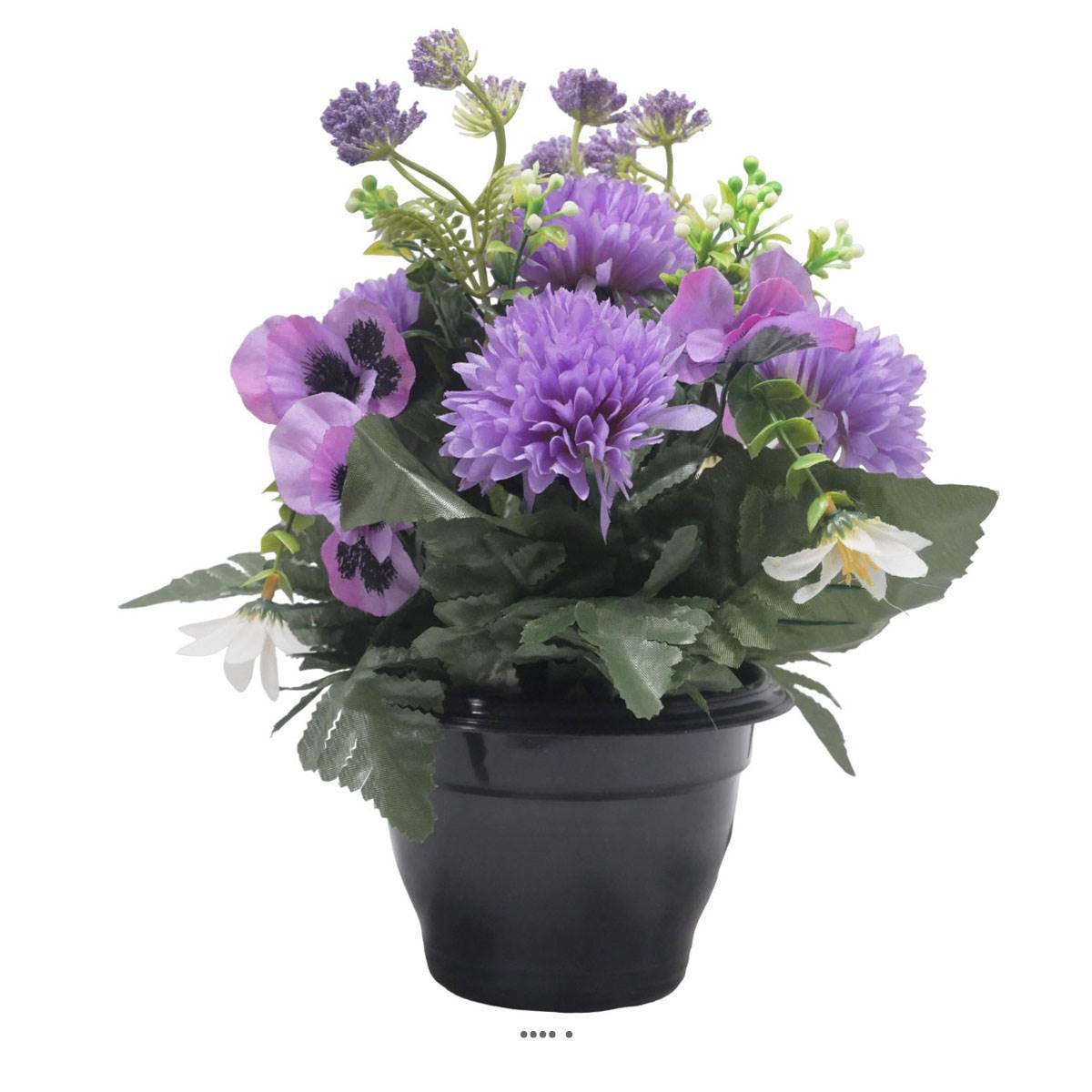 Artificielles - Pot de Chrysantheme, pensée et mini fleurs artificiels pour la Toussaint Lavande - couleur: Lavande 310 - Image 1
