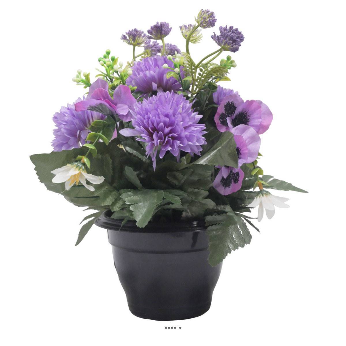 Artificielles - Pot de Chrysantheme, pensée et mini fleurs artificiels pour la Toussaint Lavande - couleur: Lavande 310 - Image 2