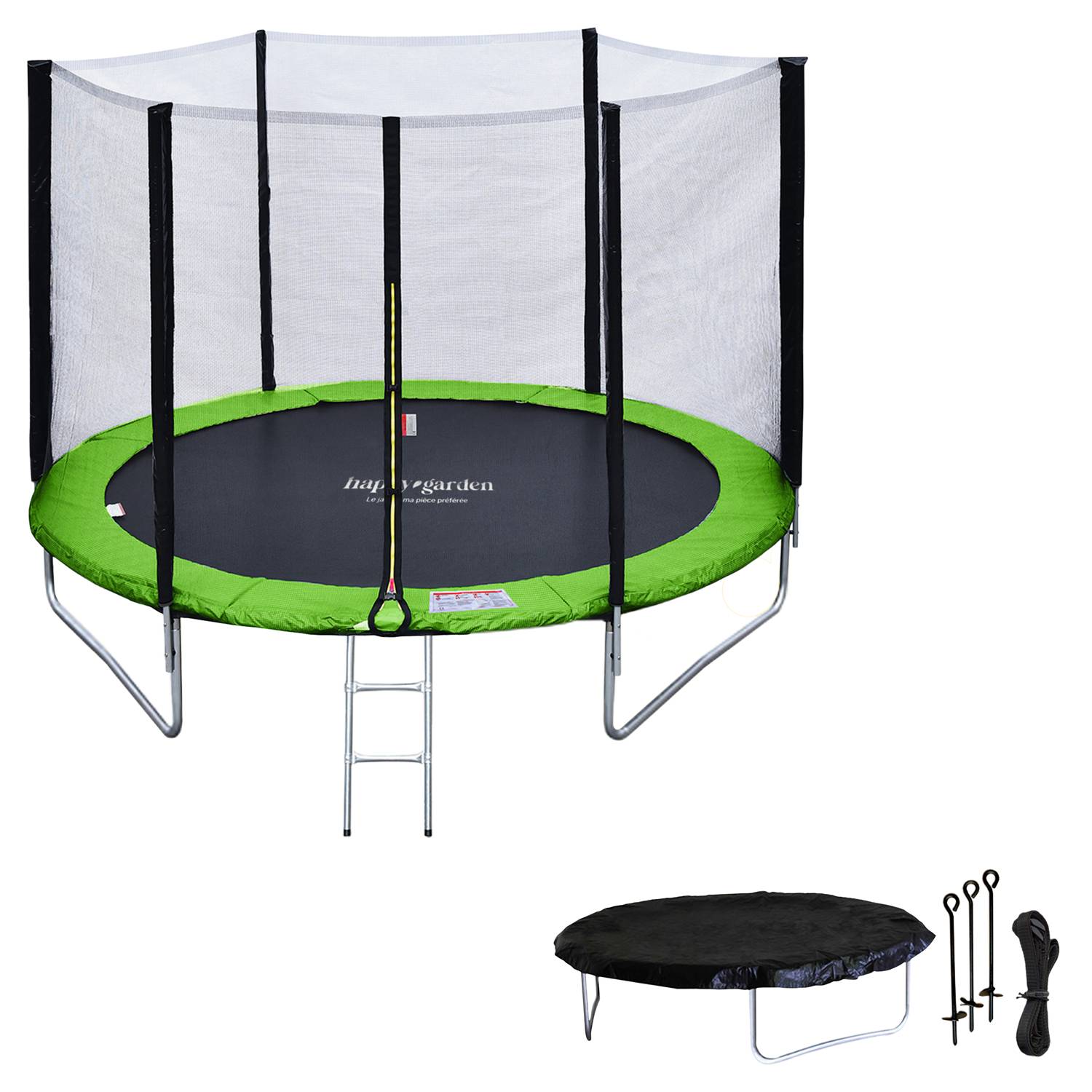Pack Premium Trampoline 245cm réversible bleu / vert CANBERRA + filet, échelle, bâche et kit d'ancrage - HAPPY GARDEN - Image 3