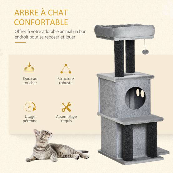 Arbre à chat design moderne pour chat avec 2 niches et lit 100 cm gris - ComfortXL Outdoor Living - Image 6