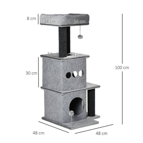 Arbre à chat design moderne pour chat avec 2 niches et lit 100 cm gris - ComfortXL Outdoor Living - Image 5
