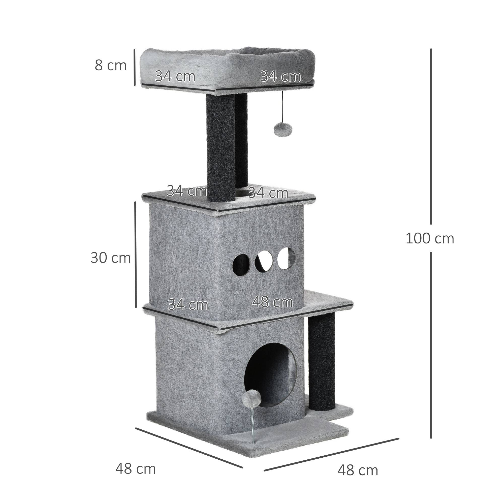 Arbre à chat design moderne pour chat avec 2 niches et lit 100 cm gris - ComfortXL Outdoor Living - Image 5