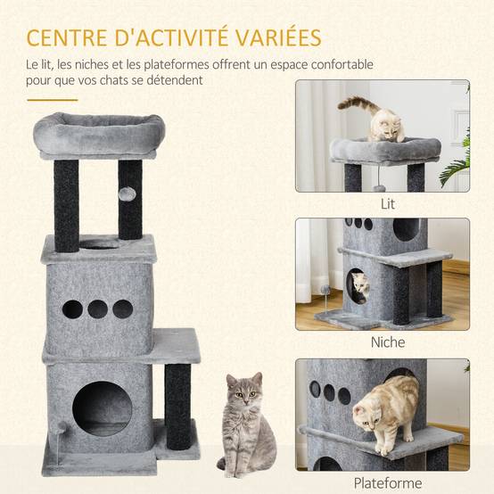 Arbre à chat design moderne pour chat avec 2 niches et lit 100 cm gris - ComfortXL Outdoor Living - Image 8