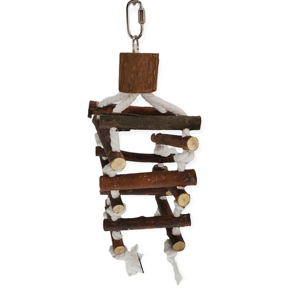 Tour d'échelle de corde, en bois d'écorce, 32cm, pour oiseaux. - Image 4