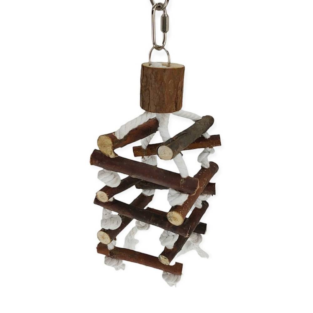 Tour d'échelle de corde, en bois d'écorce, 32cm, pour oiseaux. - Image 3