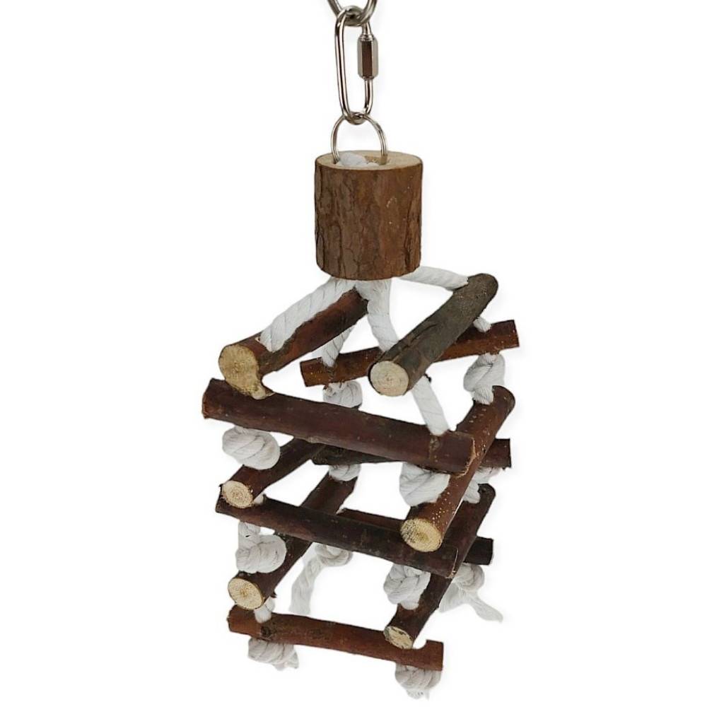 Tour d'échelle de corde, en bois d'écorce, 32cm, pour oiseaux. - Image 2