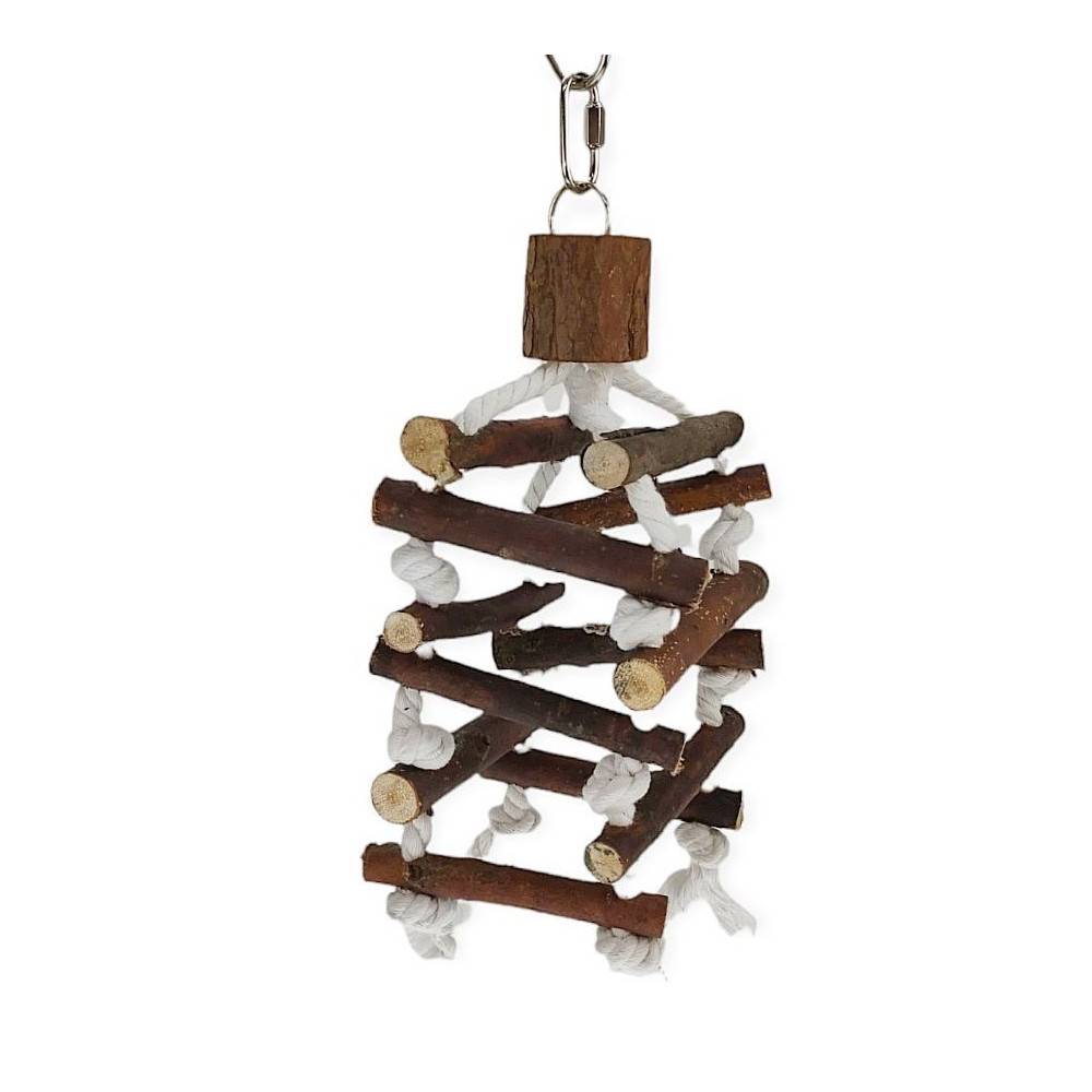 Tour d'échelle de corde, en bois d'écorce, 32cm, pour oiseaux. - Image 1