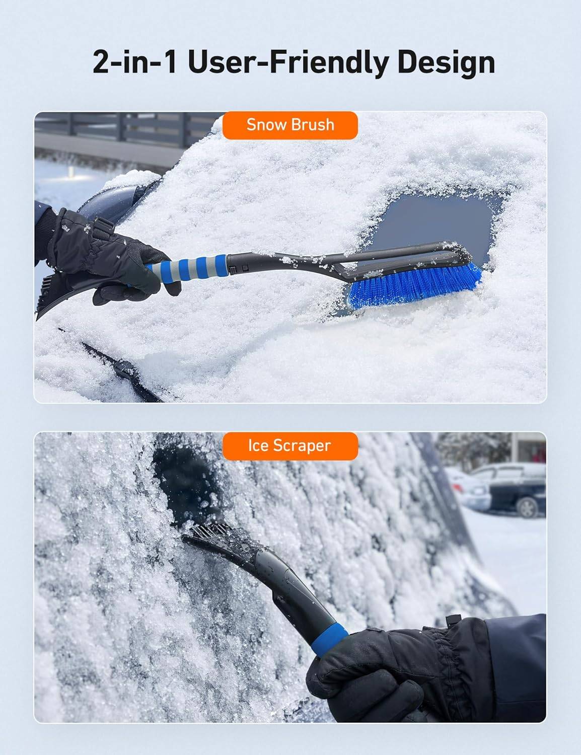 Brosse à neige pour pare-brise de voiture, grattoir à glace, grattoir à neige amovible pour voitures, camions, SUV (bleu), lot de 2, 27 pouces-Lytech - Image 2