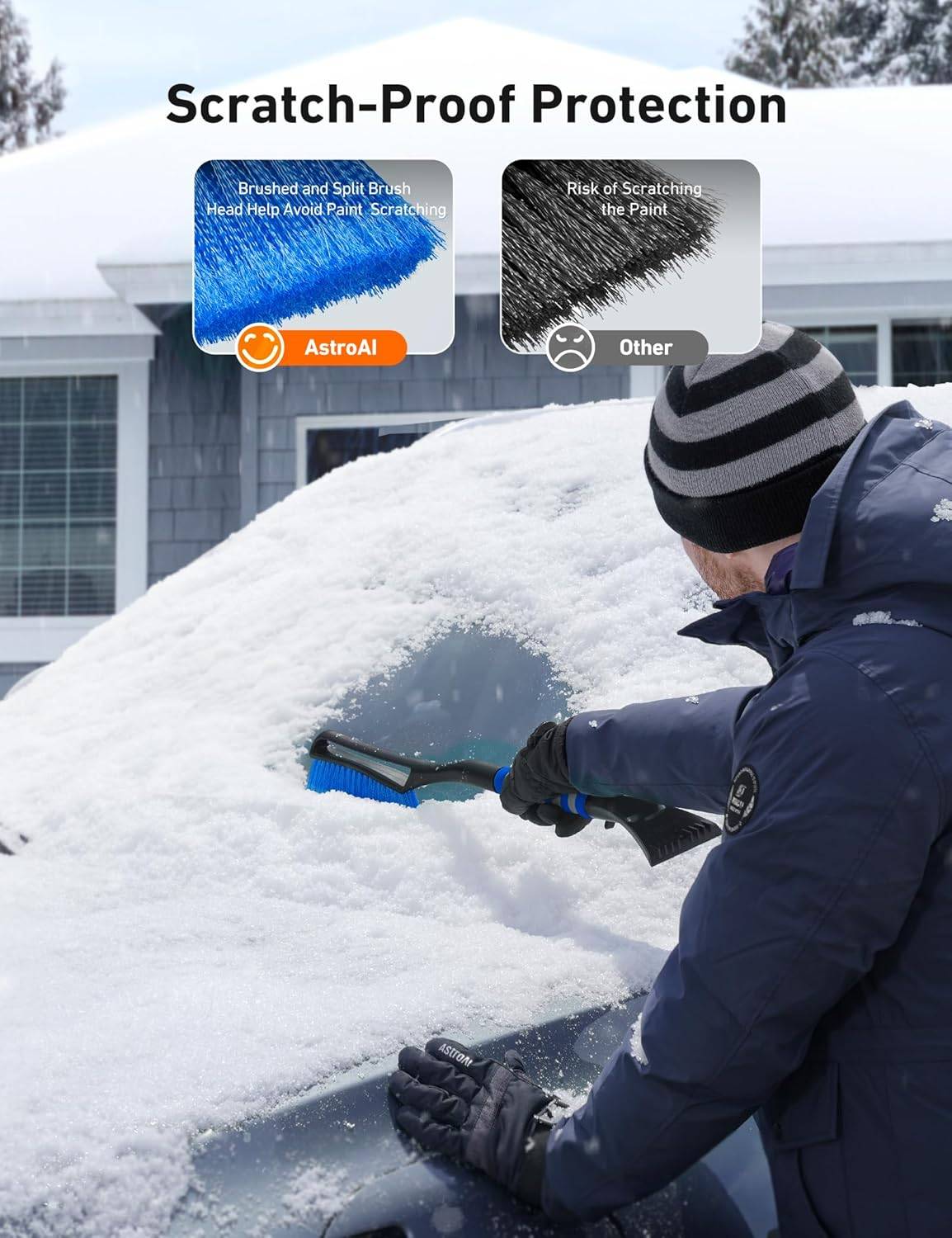 Brosse à neige pour pare-brise de voiture, grattoir à glace, grattoir à neige amovible pour voitures, camions, SUV (bleu), lot de 2, 27 pouces-Lytech - Image 4