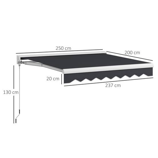 Store banne électrique rétractable et manuel 250 x 200 cm, store portable avec télécommande et manivelle, structure en aluminium gris - Image 5