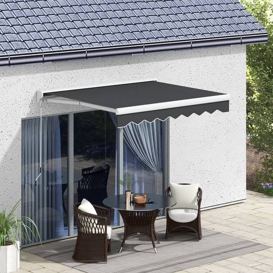 Store banne électrique rétractable et manuel 250 x 200 cm, store portable avec télécommande et manivelle, structure en aluminium gris - Image 3