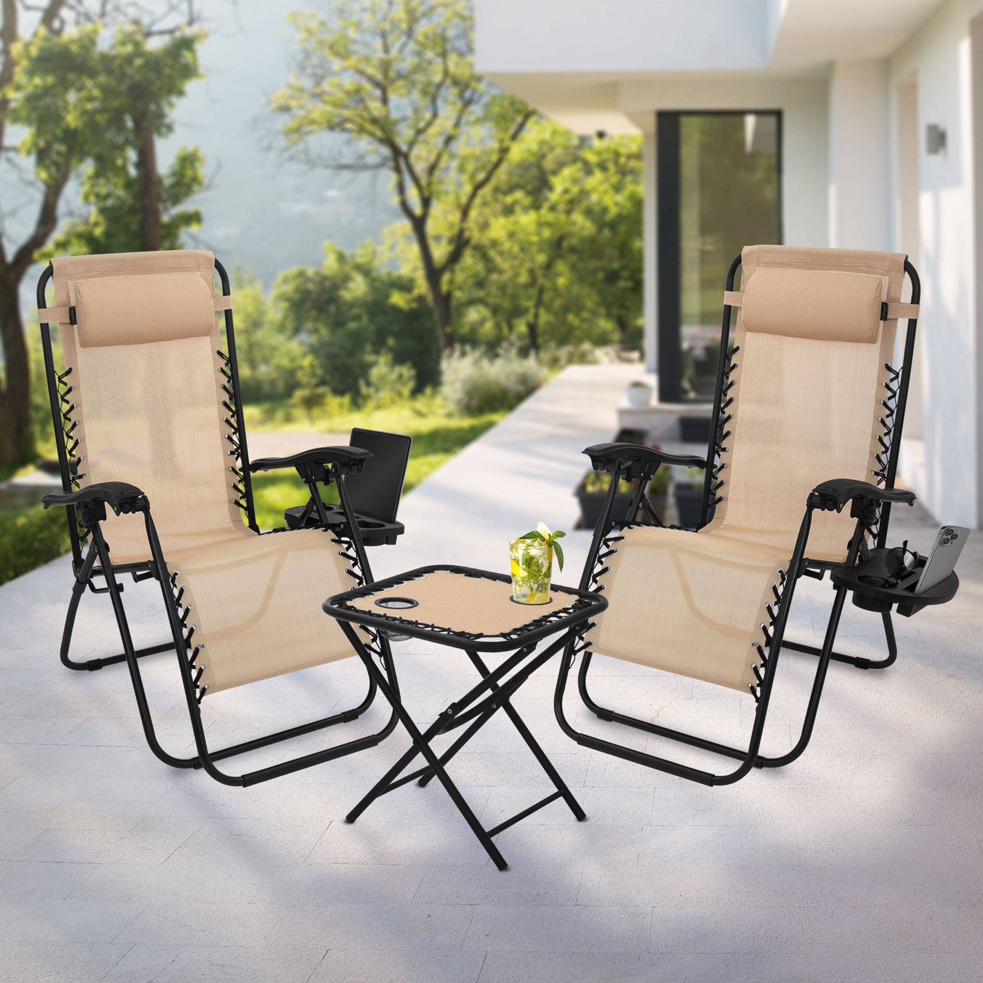 Ecd-Germany - Set de 2 Chaises Longues Pliables, Chaise Tapue avec Table, en Acier/Tissu Polyester Oxford - Image 2