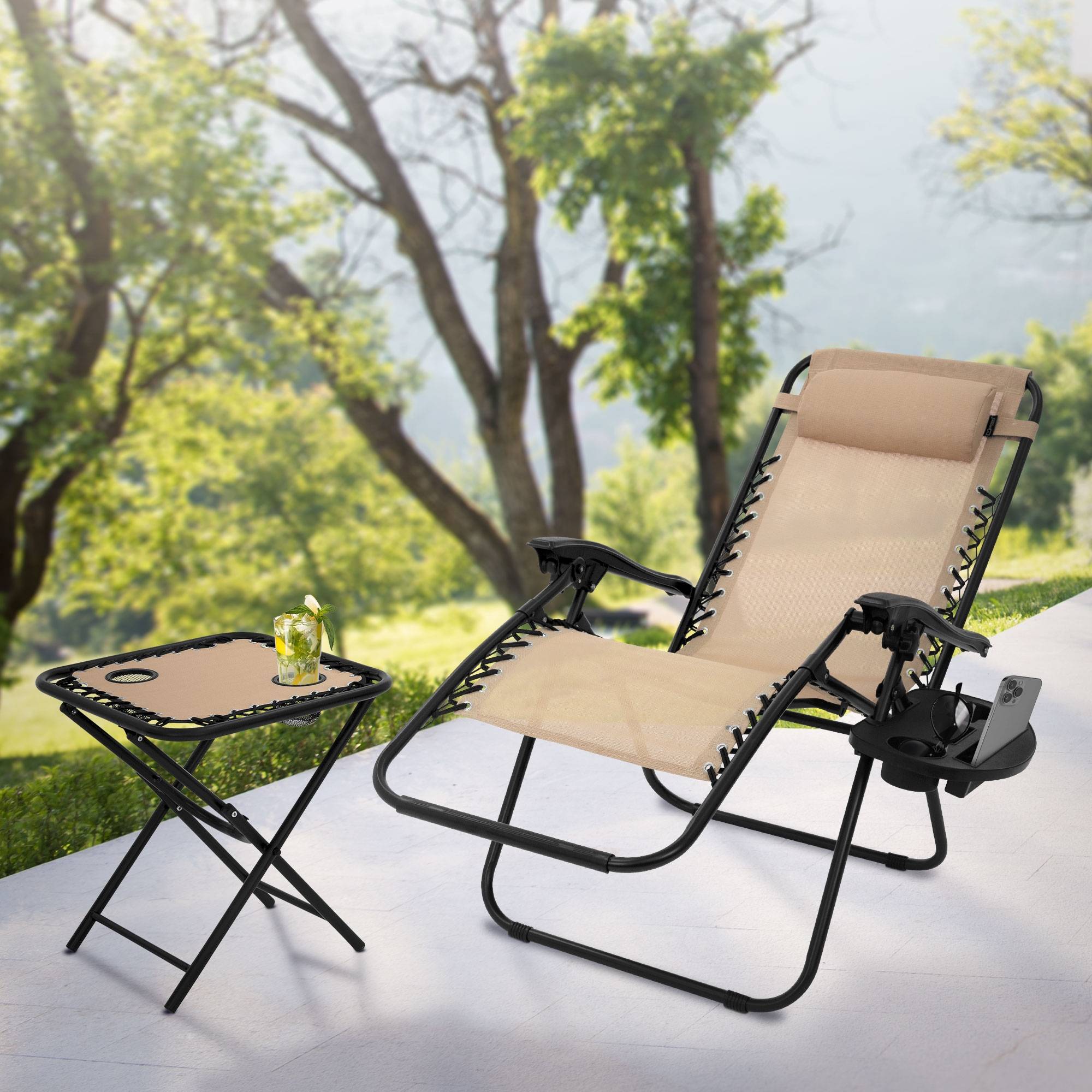 Ecd-Germany - Set de 2 Chaises Longues Pliables, Chaise Tapue avec Table, en Acier/Tissu Polyester Oxford - Image 10