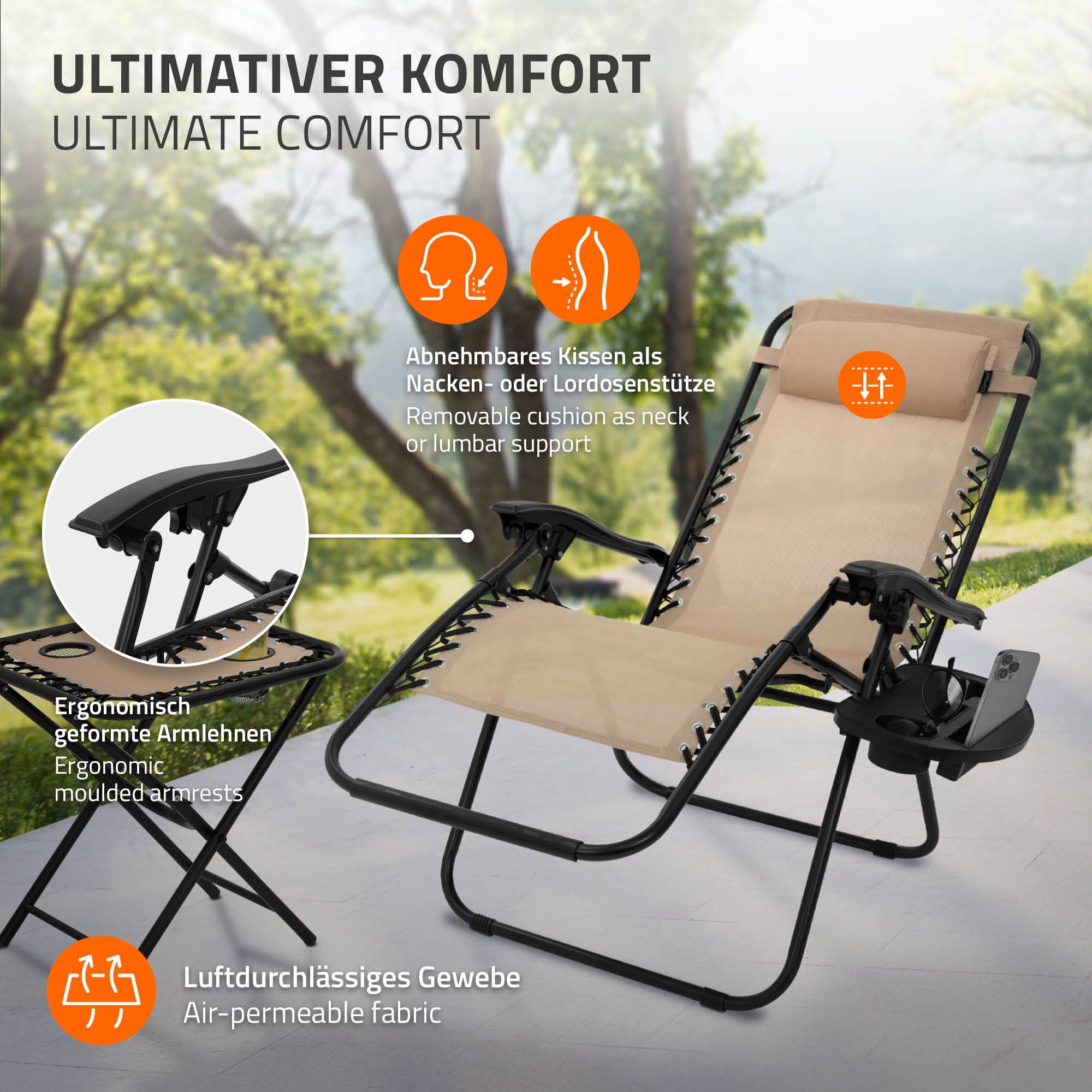 Ecd-Germany - Set de 2 Chaises Longues Pliables, Chaise Tapue avec Table, en Acier/Tissu Polyester Oxford - Image 6