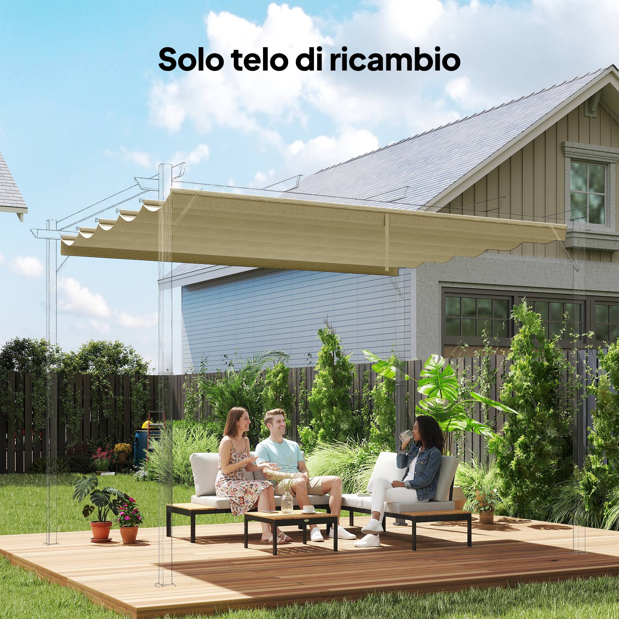 Toile de pergola/gazebo 4x3m en polyester respirant beige avec 10 trous de drainage - Image 3
