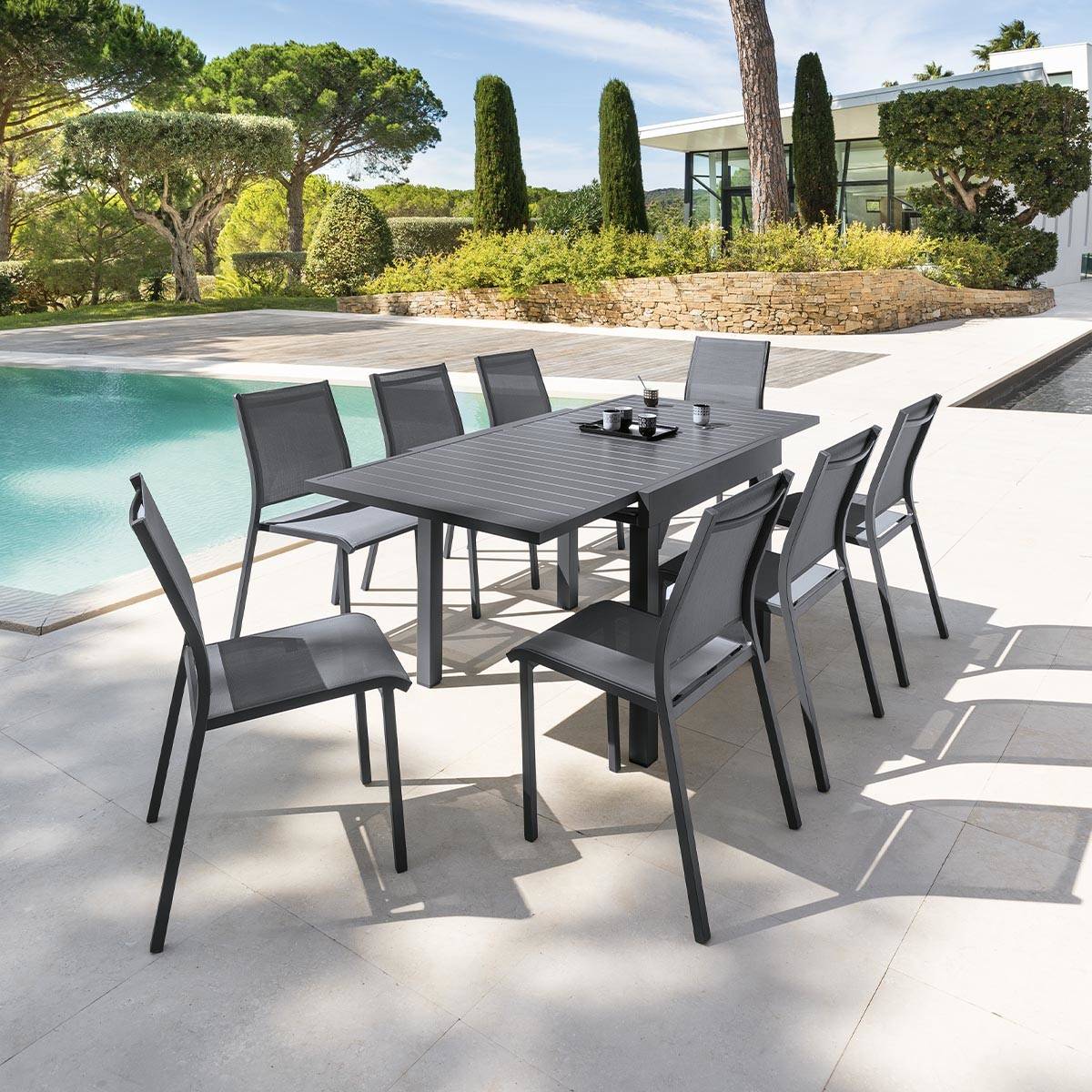 Hesperide - Table de jardin extensible "Piazza" graphite 8 places en aluminium traité époxy Hespéride - Image 1