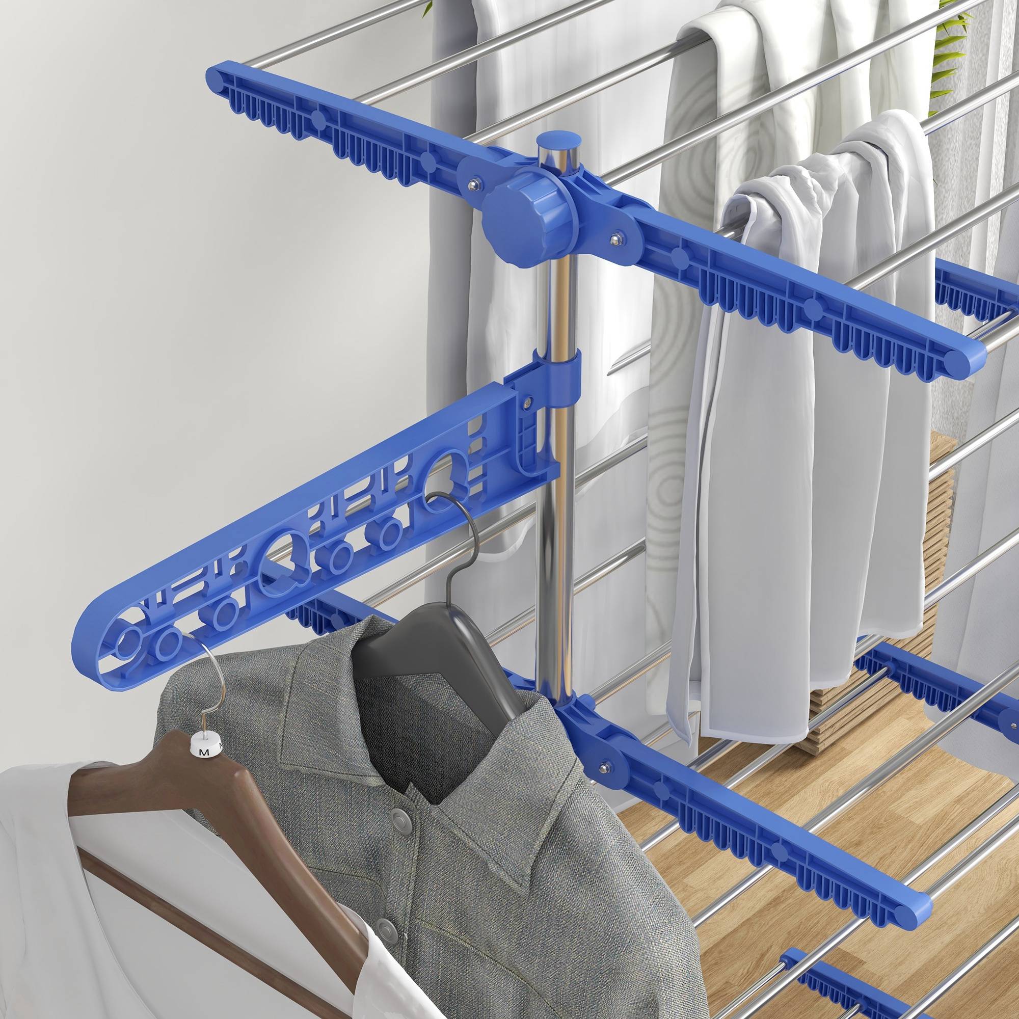 Homcom - Séchoir à Linge Pliable Ailes Latérales 142 cm Intérieur/Extérieur 4 Niveaux Bleu - HOMCOM - Image 10