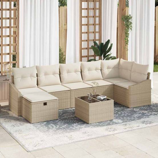 Mobilier Terrasse Rangement Polyrotin - 8 Modules avec Table et Coffres - Beige – ComfortXL Outdoor Living - Image 1