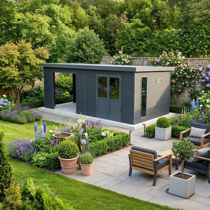 Barac - Abri de jardin en bois composite 28mm - Onyx 63 - 18m² - Gris - Image 4