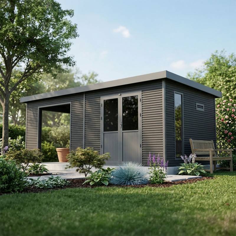 Barac - Abri de jardin en bois composite 28mm - Onyx 63 - 18m² - Gris - Image 9