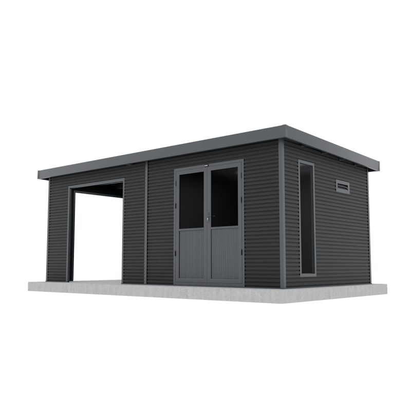 Barac - Abri de jardin en bois composite 28mm - Onyx 63 - 18m² - Gris - Image 2