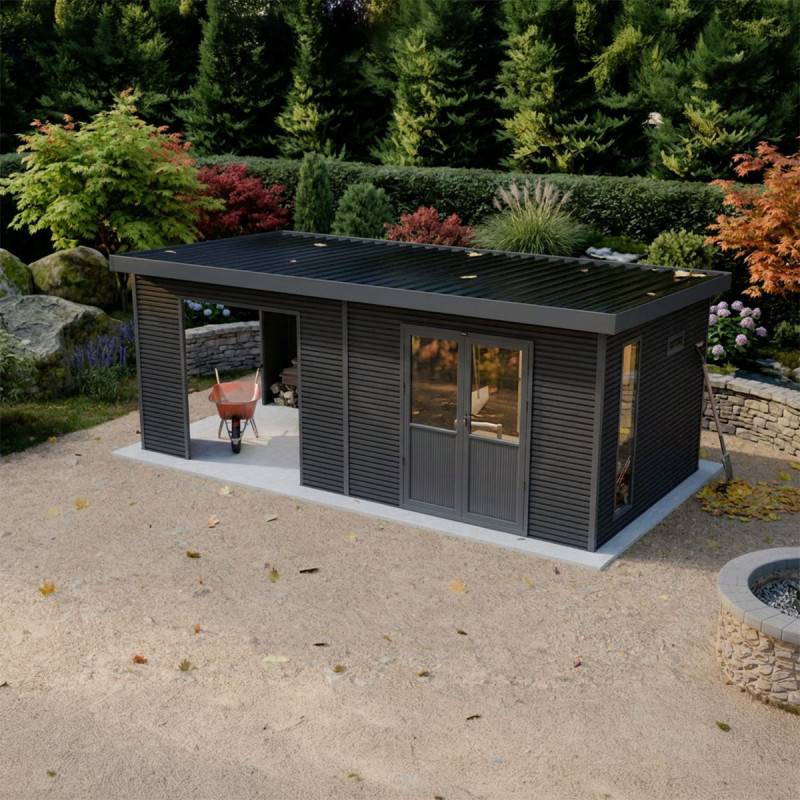 Barac - Abri de jardin en bois composite 28mm - Onyx 63 - 18m² - Gris - Image 8