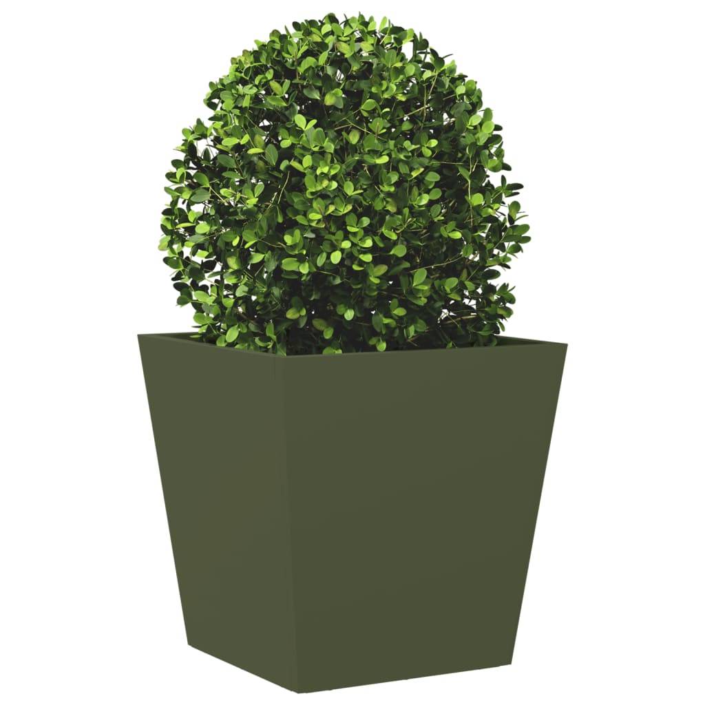 Lot de 2 Jardinières - Bacs à fleurs - Pots de fleurs vert olive 40x40x40 cm acier-JU11222 - Image 4
