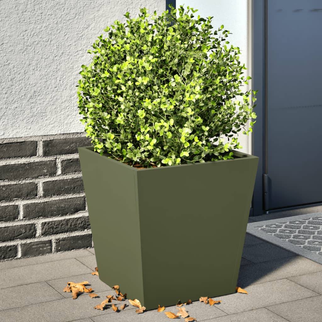 Lot de 2 Jardinières - Bacs à fleurs - Pots de fleurs vert olive 40x40x40 cm acier-JU11222 - Image 2