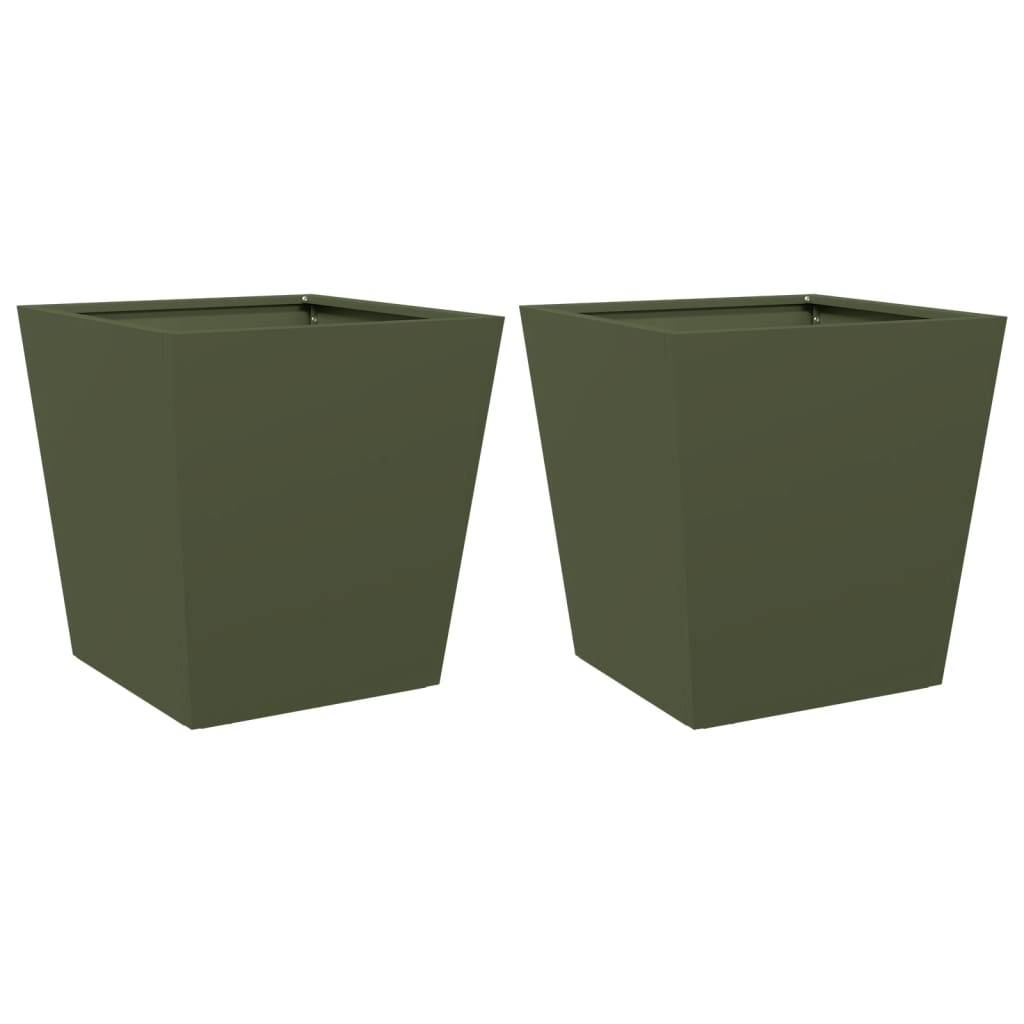Lot de 2 Jardinières - Bacs à fleurs - Pots de fleurs vert olive 40x40x40 cm acier-JU11222 - Image 1