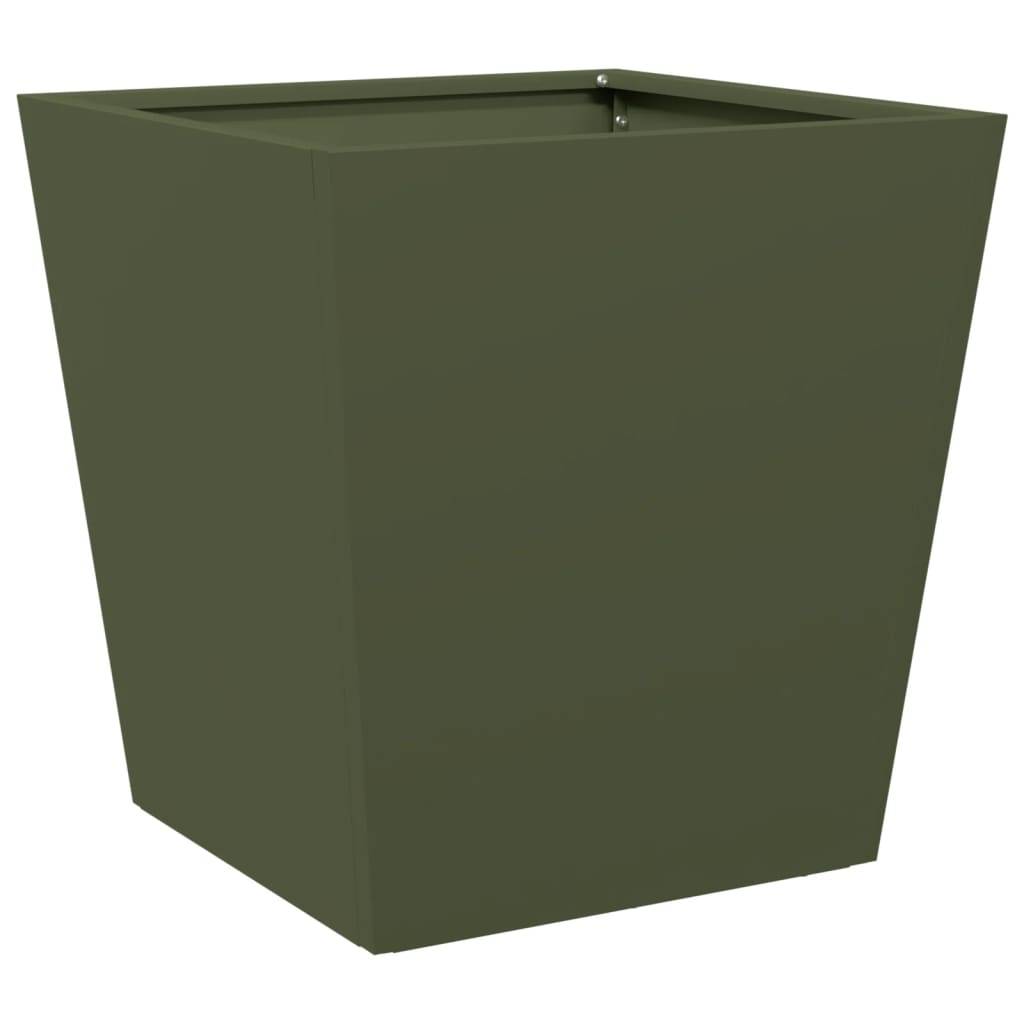 Lot de 2 Jardinières - Bacs à fleurs - Pots de fleurs vert olive 40x40x40 cm acier-JU11222 - Image 8
