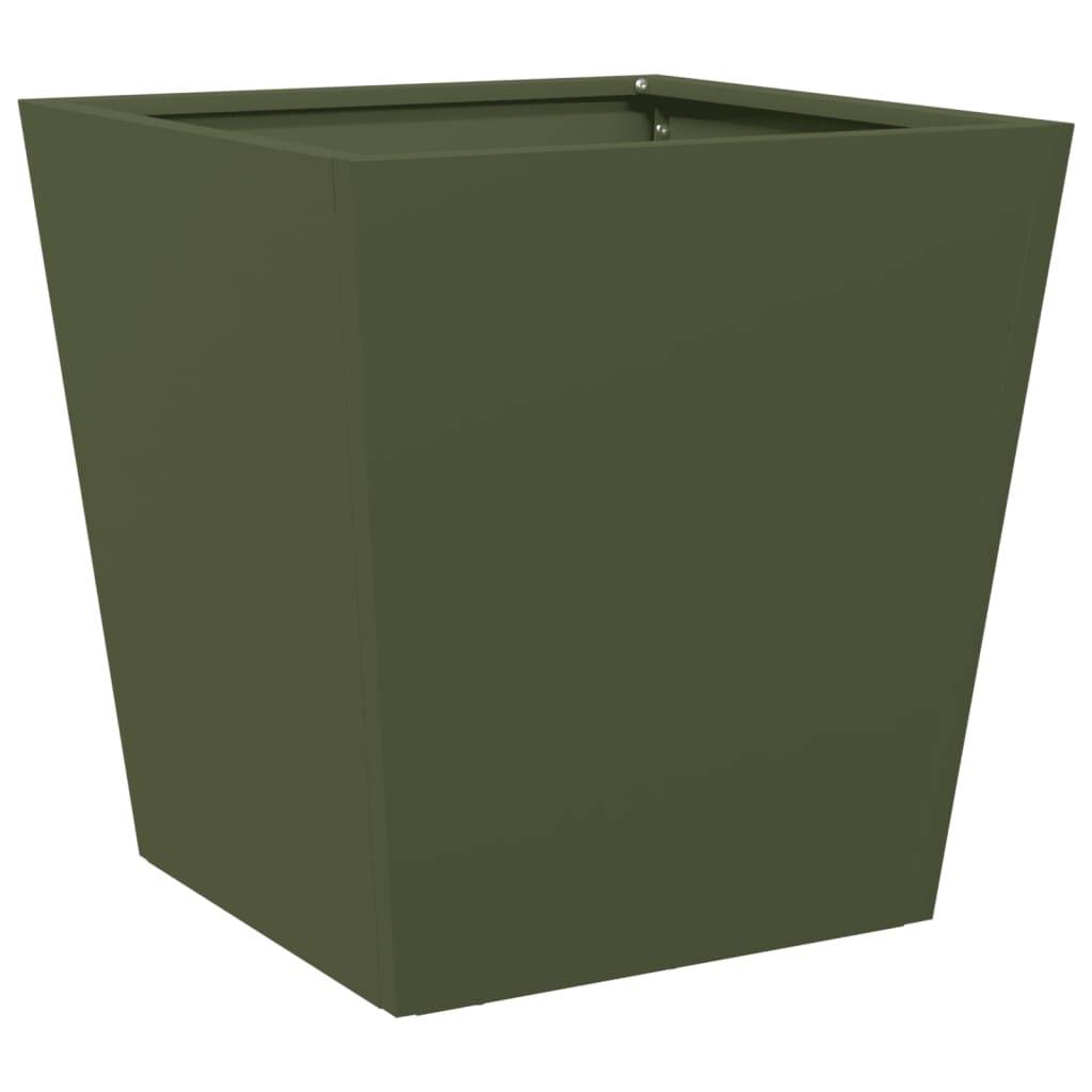 Lot de 2 Jardinières - Bacs à fleurs - Pots de fleurs vert olive 40x40x40 cm acier-JU11222 - Image 5