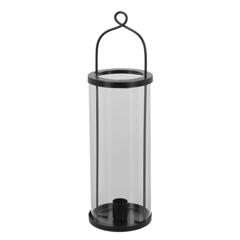 Lanterne avec bougeoire en verre - Noir - H 32,5 cm - Image 1