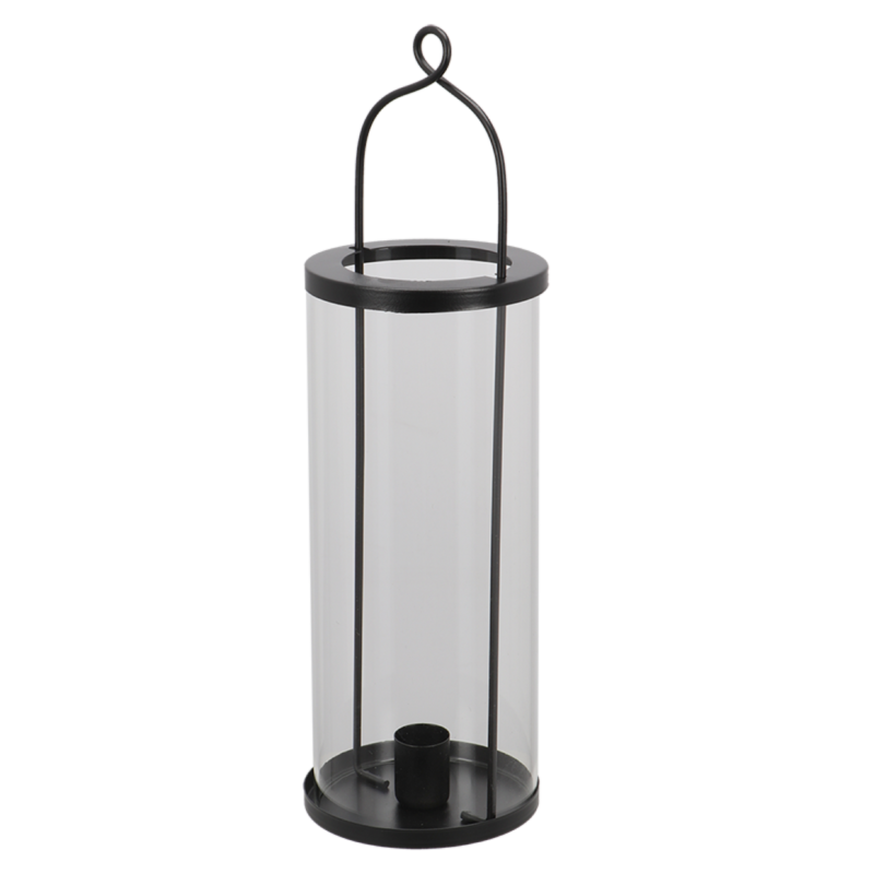 Lanterne avec bougeoire en verre - Noir - H 32,5 cm - Image 2