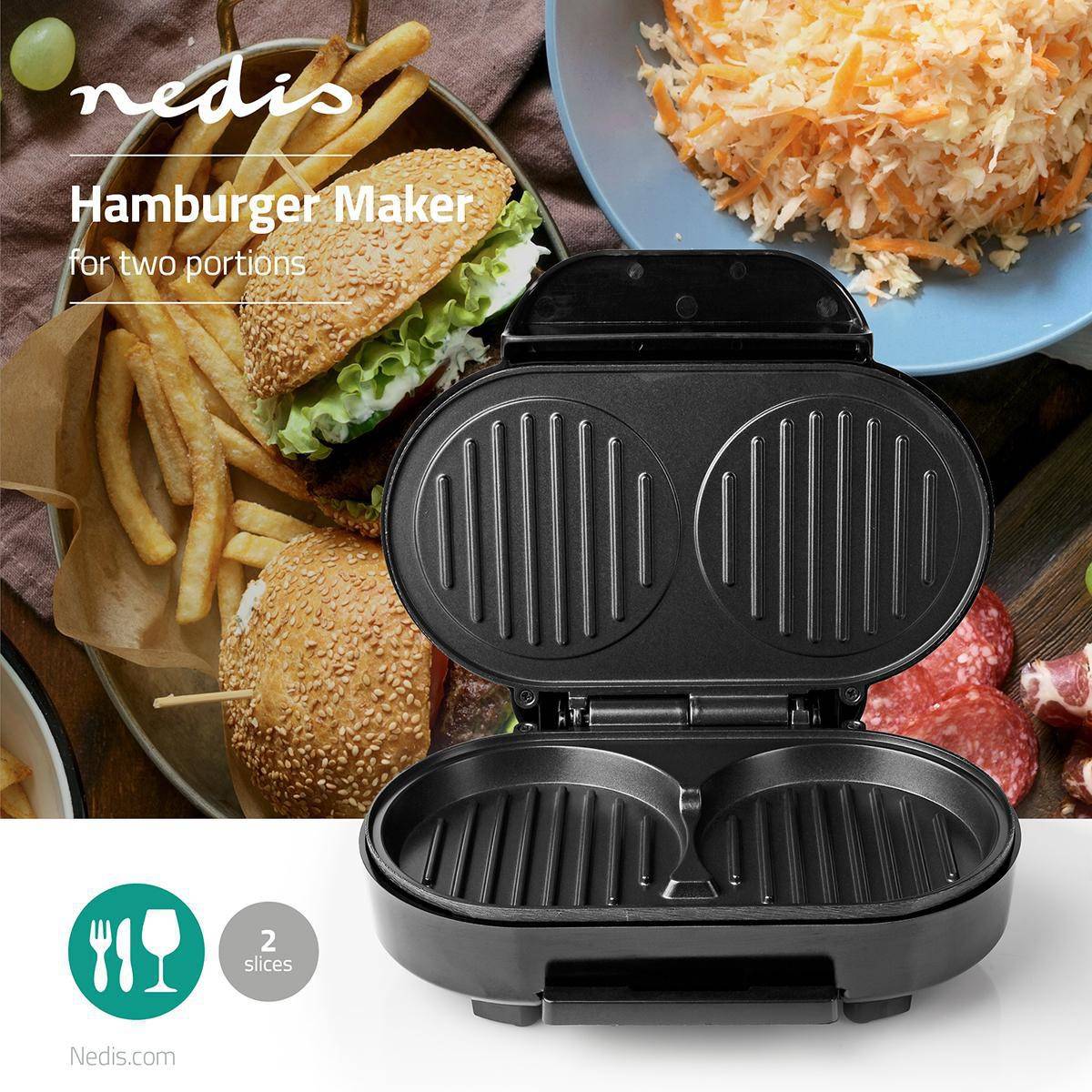 Appareil à Hamburger électrique 1000W 10.5Cm Revêtement anti adhésif NEDIS - Image 8