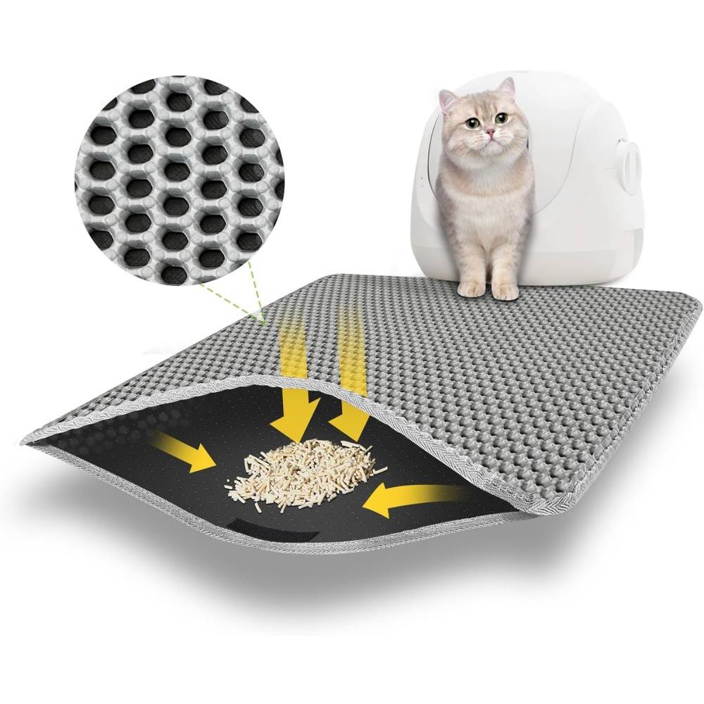 Tapis de litière pour chat - 60x45 cm - Double couche imperméable - Nid d'abeille - Facile à nettoyer - Living123 - Image 1