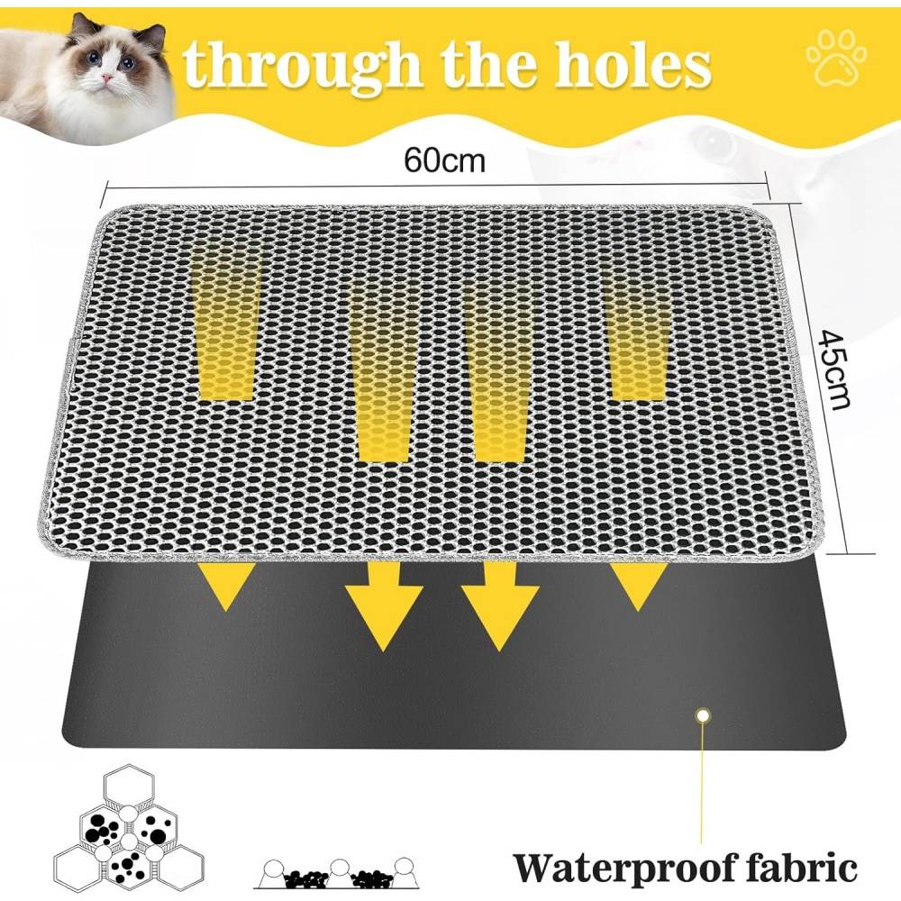 Tapis de litière pour chat - 60x45 cm - Double couche imperméable - Nid d'abeille - Facile à nettoyer - Living123 - Image 4