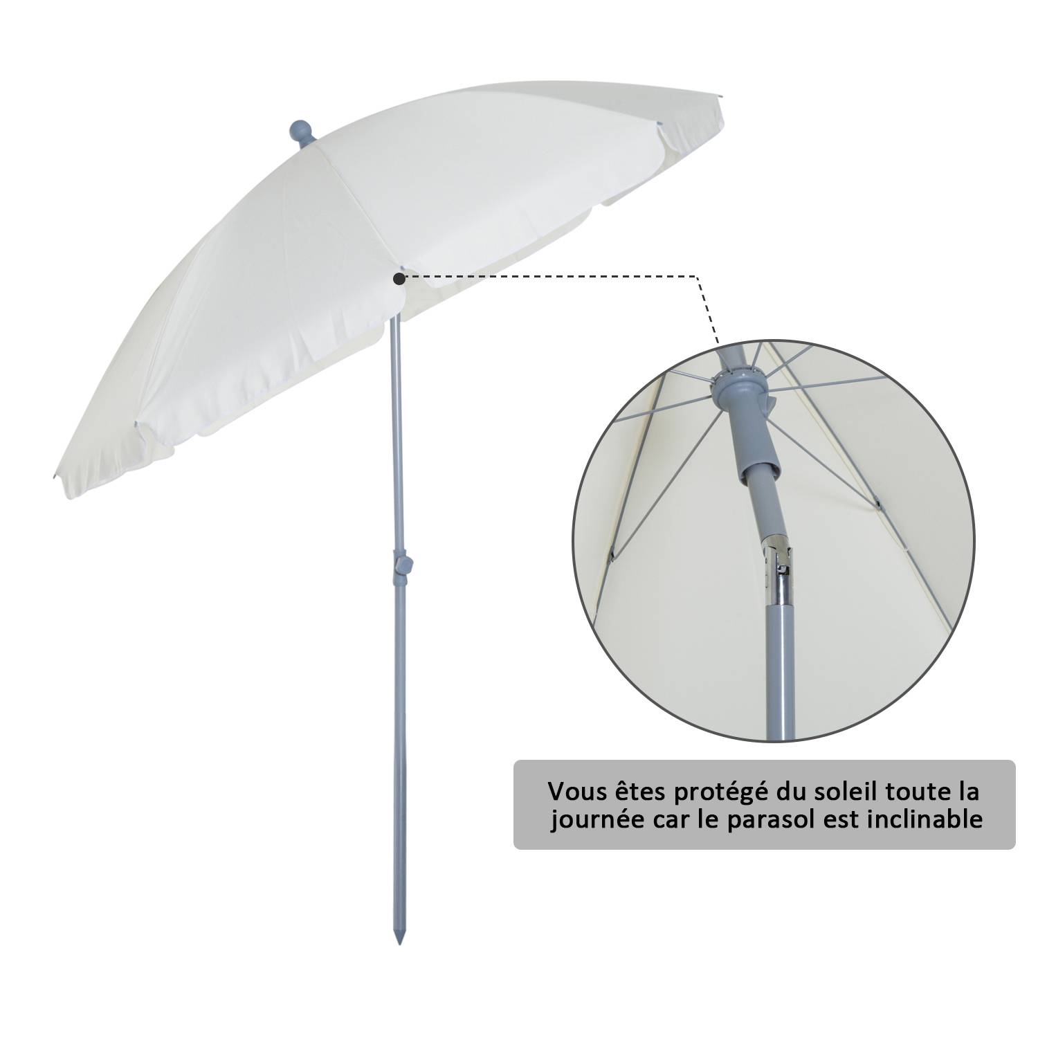 Outsunny - Parasol inclinable octogonal jardin/plage Ø2m sac transport inclus métal/polyester crème - Outsunny - Image 6