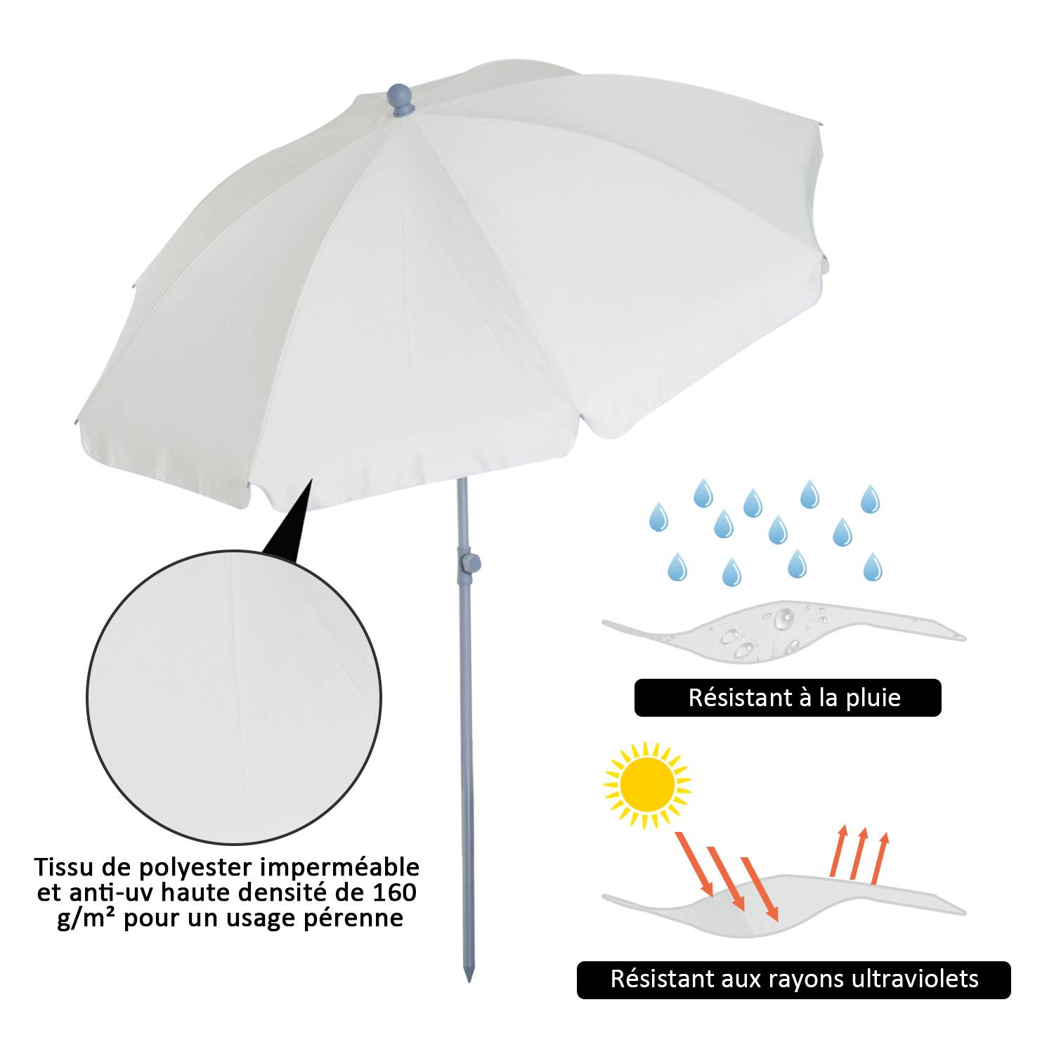 Outsunny - Parasol inclinable octogonal jardin/plage Ø2m sac transport inclus métal/polyester crème - Outsunny - Image 4