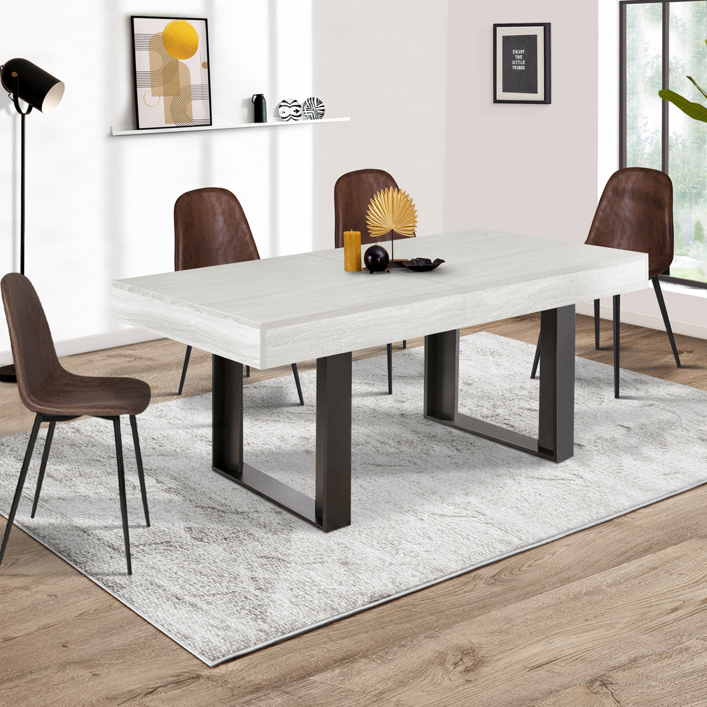 Table à manger extensible rectangle PHOENIX 4-8 personnes bois gris 160-200 cm - Image 4