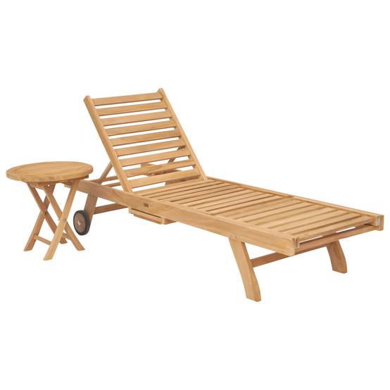 Ensemble bain de soleil pliant en teck avec table d'appoint LOMBOK - HAPPY GARDEN - Image 1