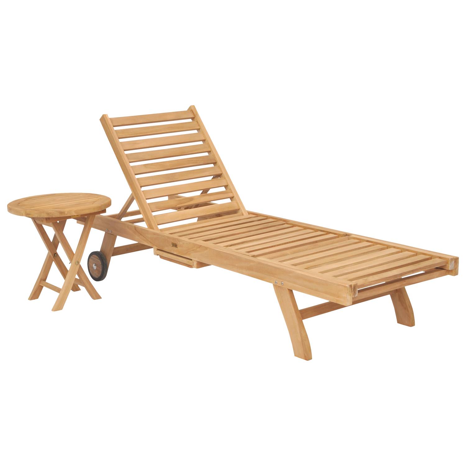 Ensemble bain de soleil pliant en teck avec table d'appoint LOMBOK - HAPPY GARDEN - Image 1